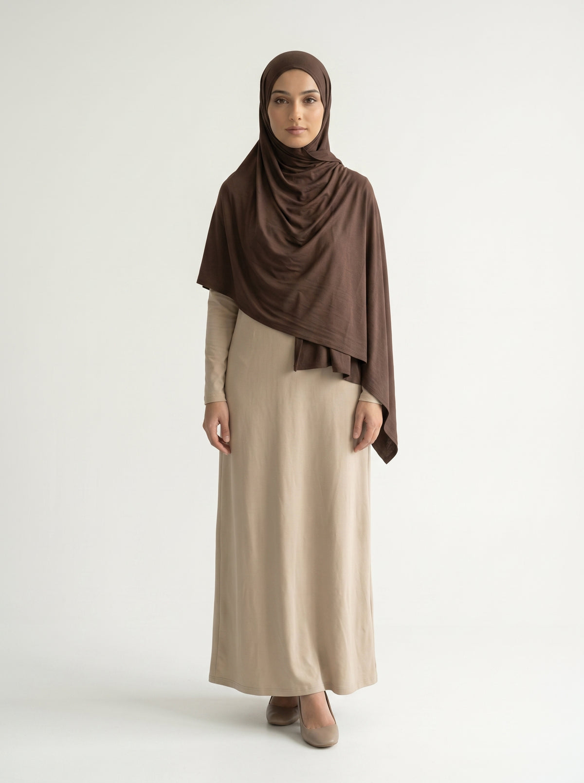 Hijab Jersey Bamboo Cacao, Jersey de bambou, brun cacao profond, AÏKARA Paris