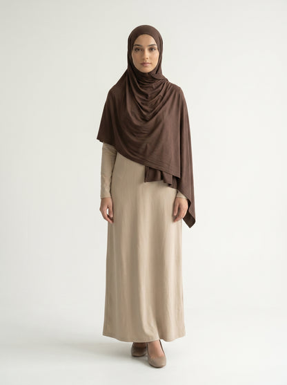 Hijab Jersey Bamboo Cacao, Jersey de bambou, brun cacao profond, AÏKARA Paris