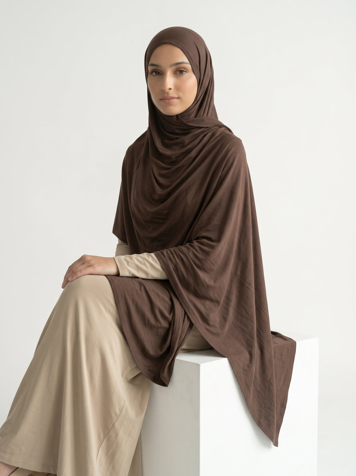 Hijab Jersey Bamboo Cacao, vue 4 sur 4