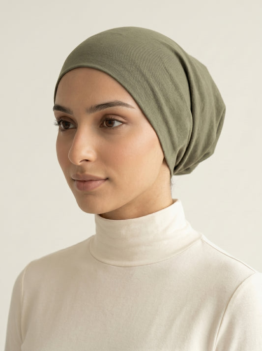 Bonnet sous-hijab kaki, vue de profil